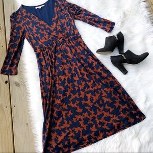 Boden Midi Quarter Sleeve Patterned Shift Dress